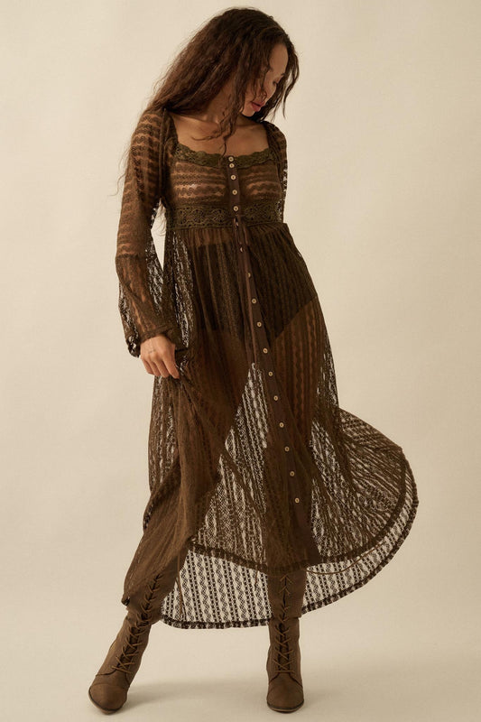 Wishful Dreaming Sheer Lace Layering Midi Dress