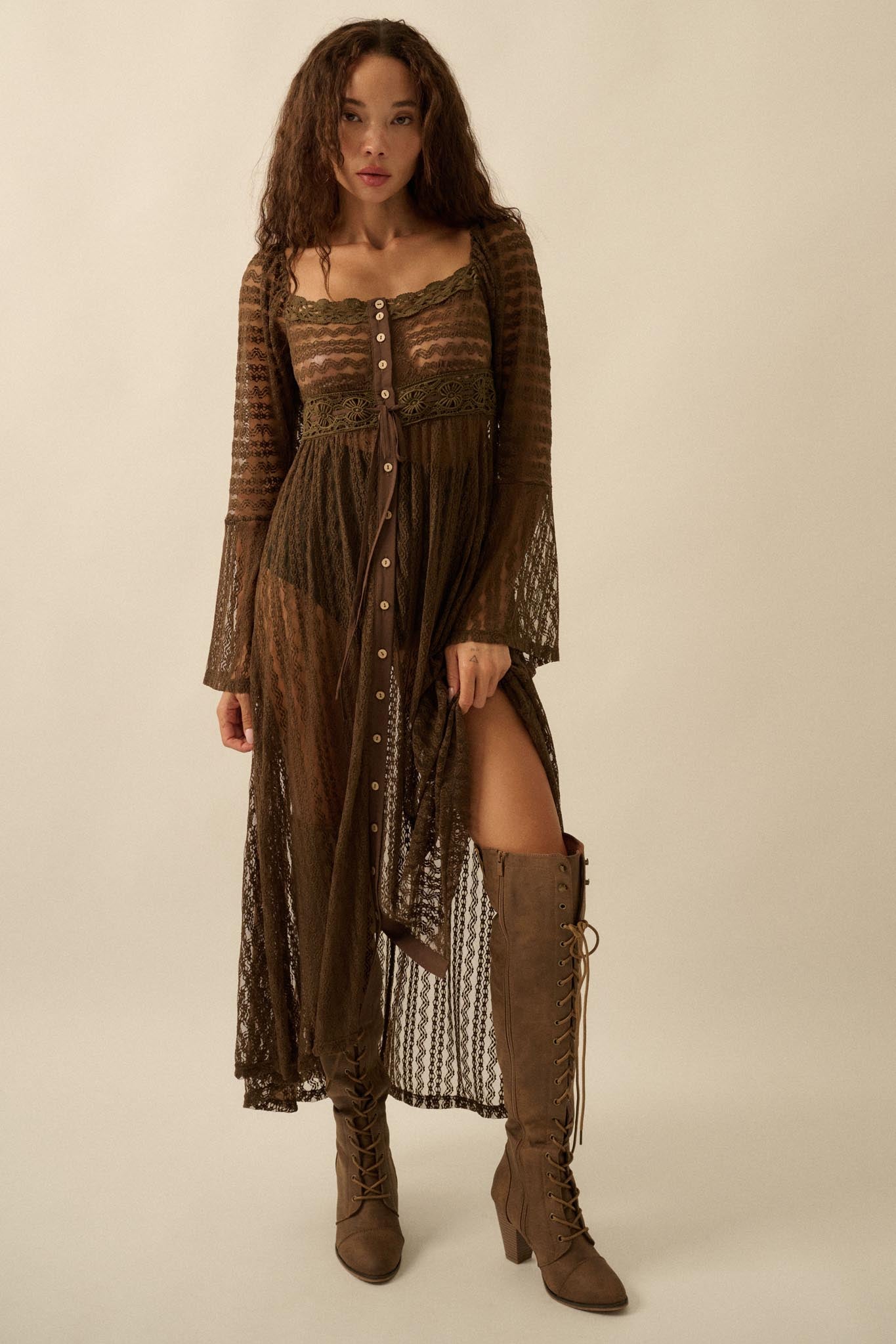 Wishful Dreaming Sheer Lace Layering Midi Dress