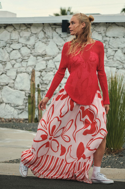 Tropical Blooms Abstract-Floral Halter Maxi Dress