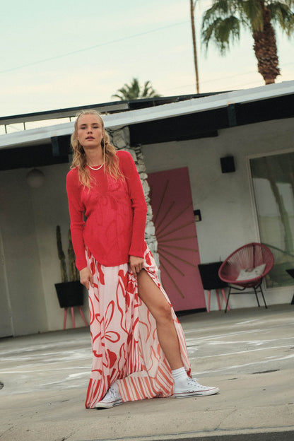 Tropical Blooms Abstract-Floral Halter Maxi Dress