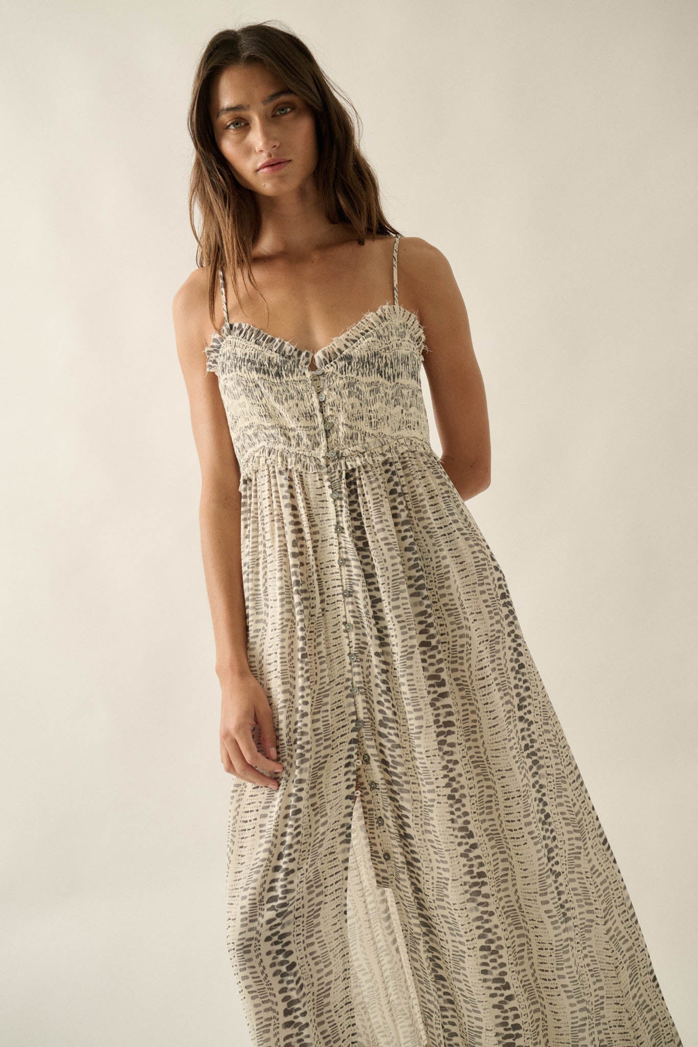 Wandering Soul Abstract-Print Button-Front Maxi Dress