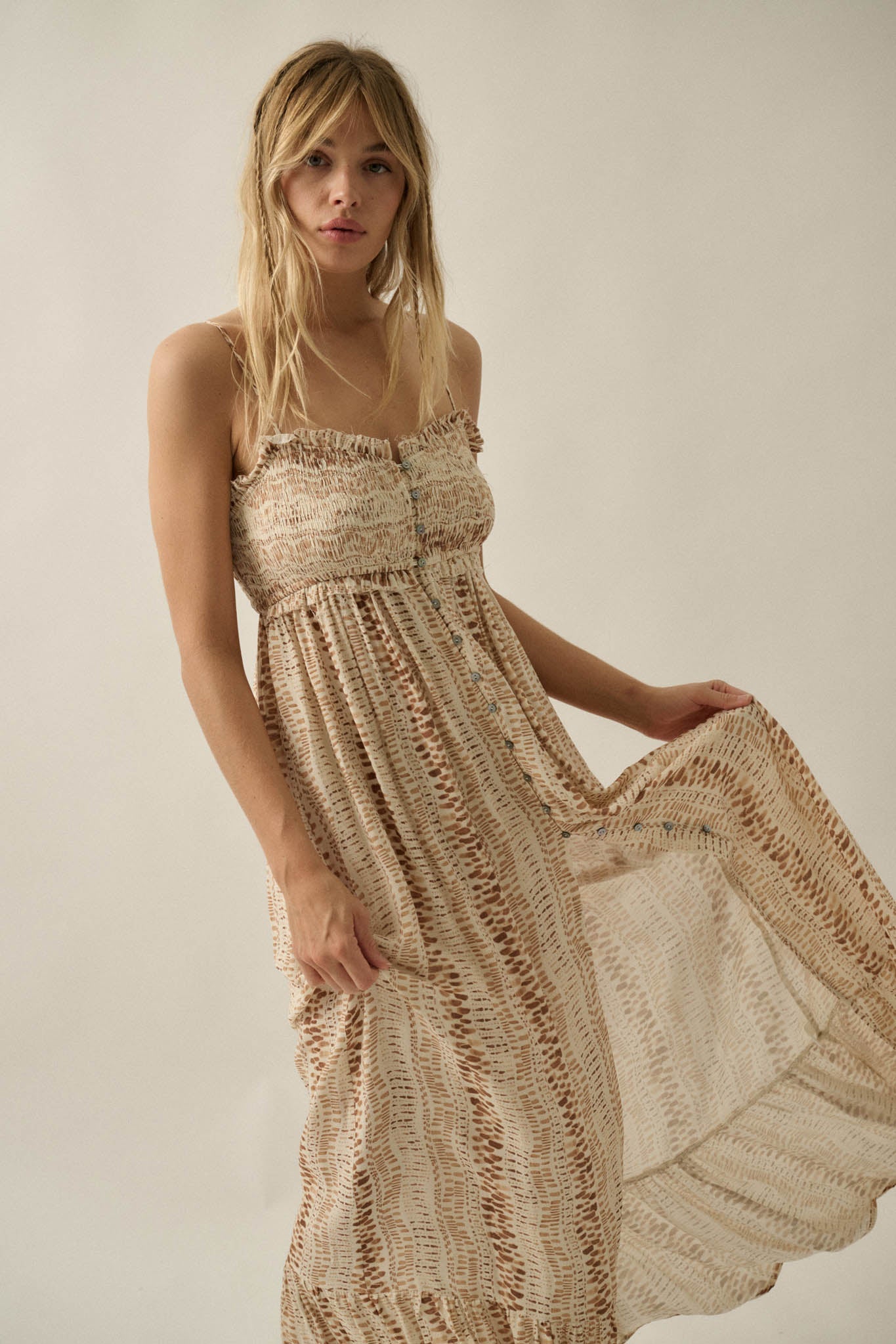 Wandering Soul Abstract-Print Button-Front Maxi Dress