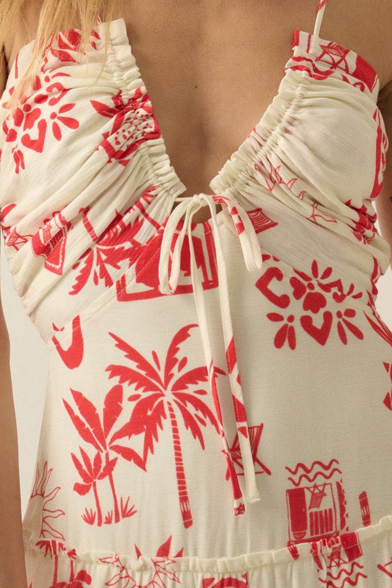 Sunny Shores Tiered Ruffle Tie-Front Maxi Dress