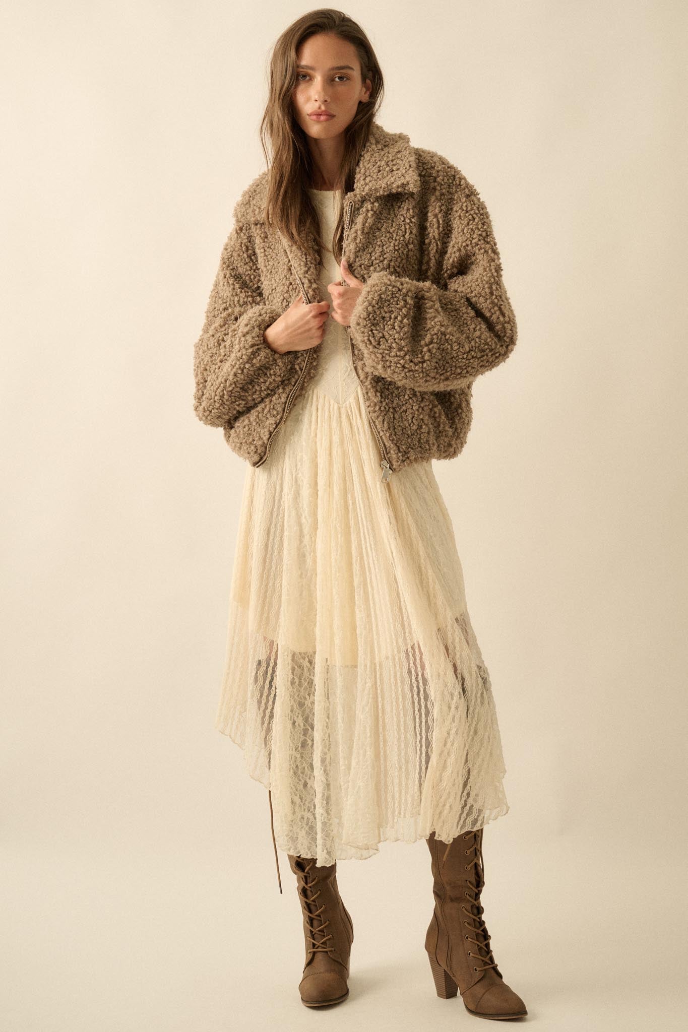 Warm Fuzzies Faux Shearling Zip-Up Teddy Jacket
