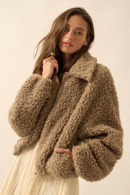 Warm Fuzzies Faux Shearling Zip-Up Teddy Jacket