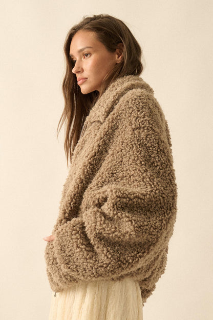 Warm Fuzzies Faux Shearling Zip-Up Teddy Jacket