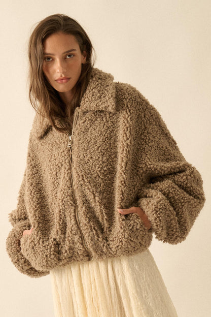 Warm Fuzzies Faux Shearling Zip-Up Teddy Jacket