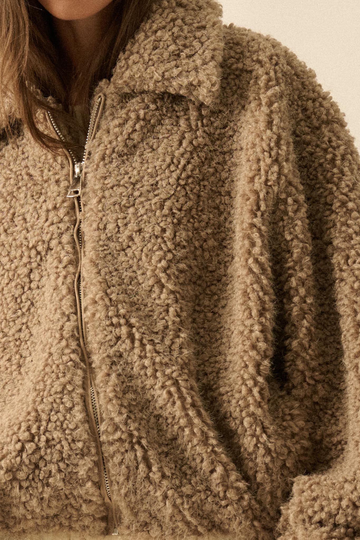 Warm Fuzzies Faux Shearling Zip-Up Teddy Jacket