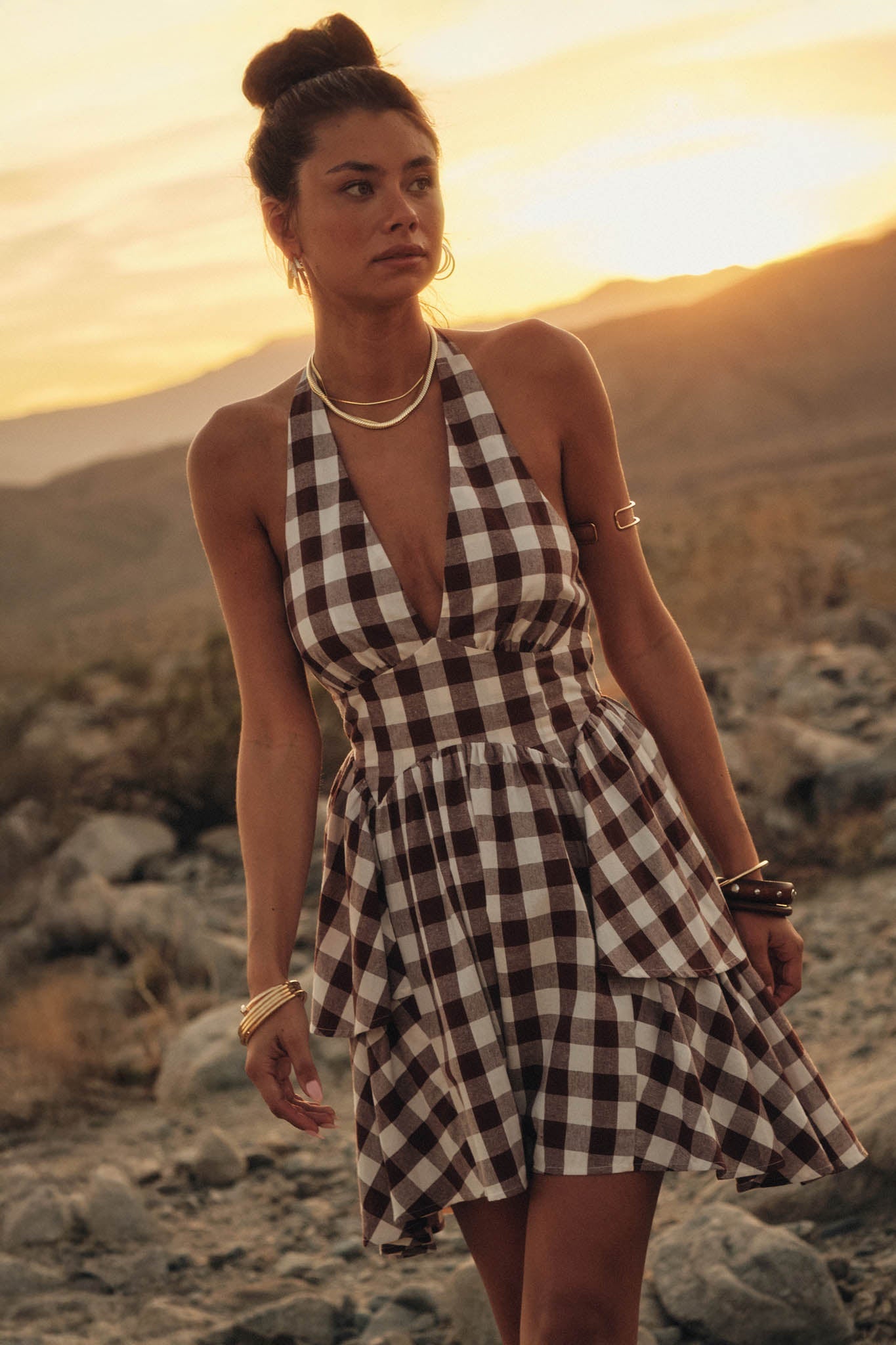 Sugar and Spice Gingham Plaid Ruffle Halter Romper