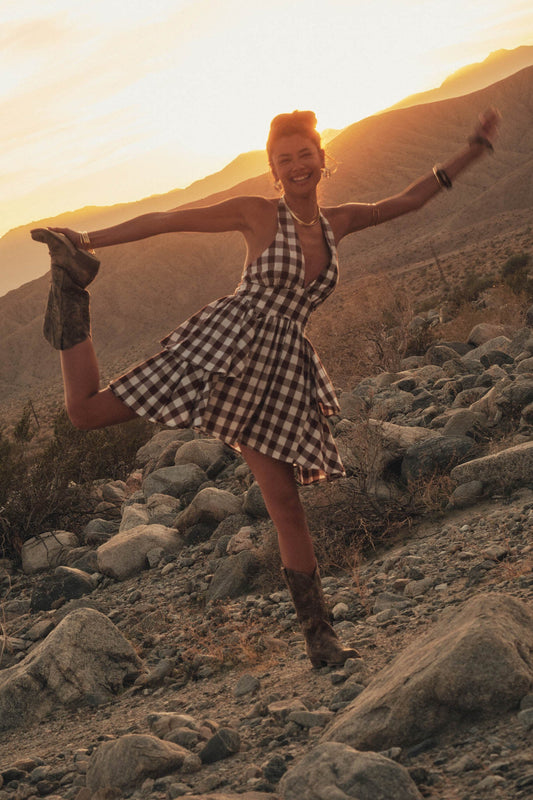 Sugar and Spice Gingham Plaid Ruffle Halter Romper