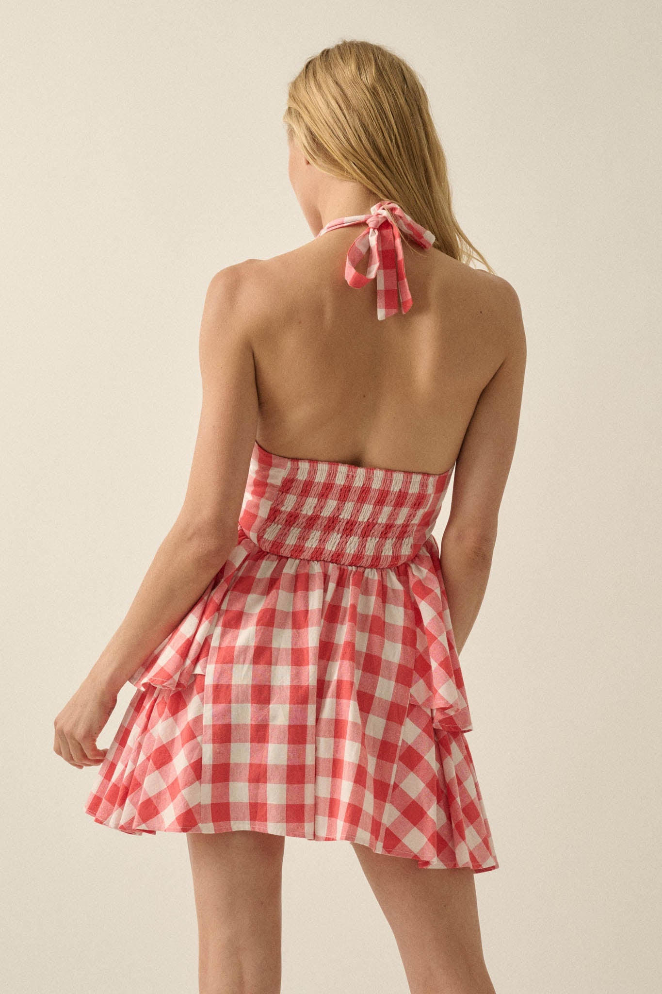 Sugar and Spice Gingham Plaid Ruffle Halter Romper
