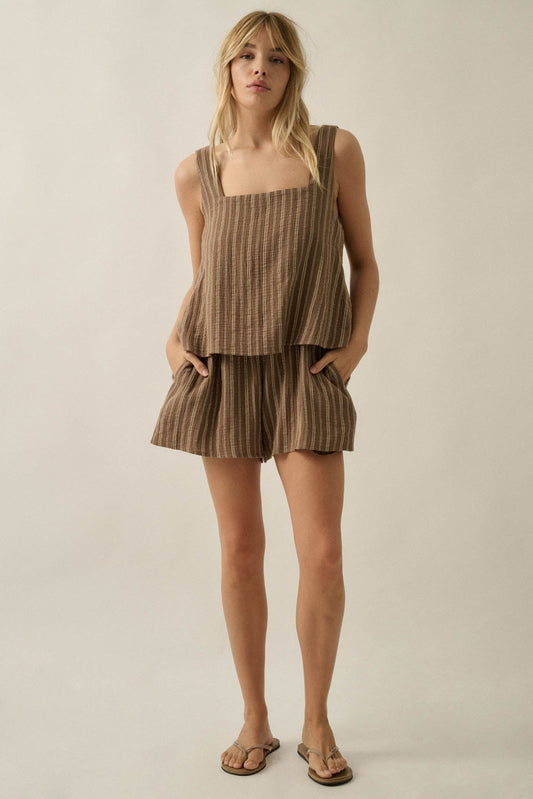 Tide Line Striped Cotton Sleeveless Layered Romper