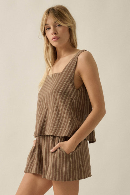 Tide Line Striped Cotton Sleeveless Layered Romper