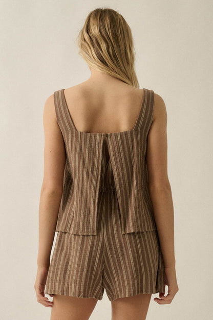Tide Line Striped Cotton Sleeveless Layered Romper