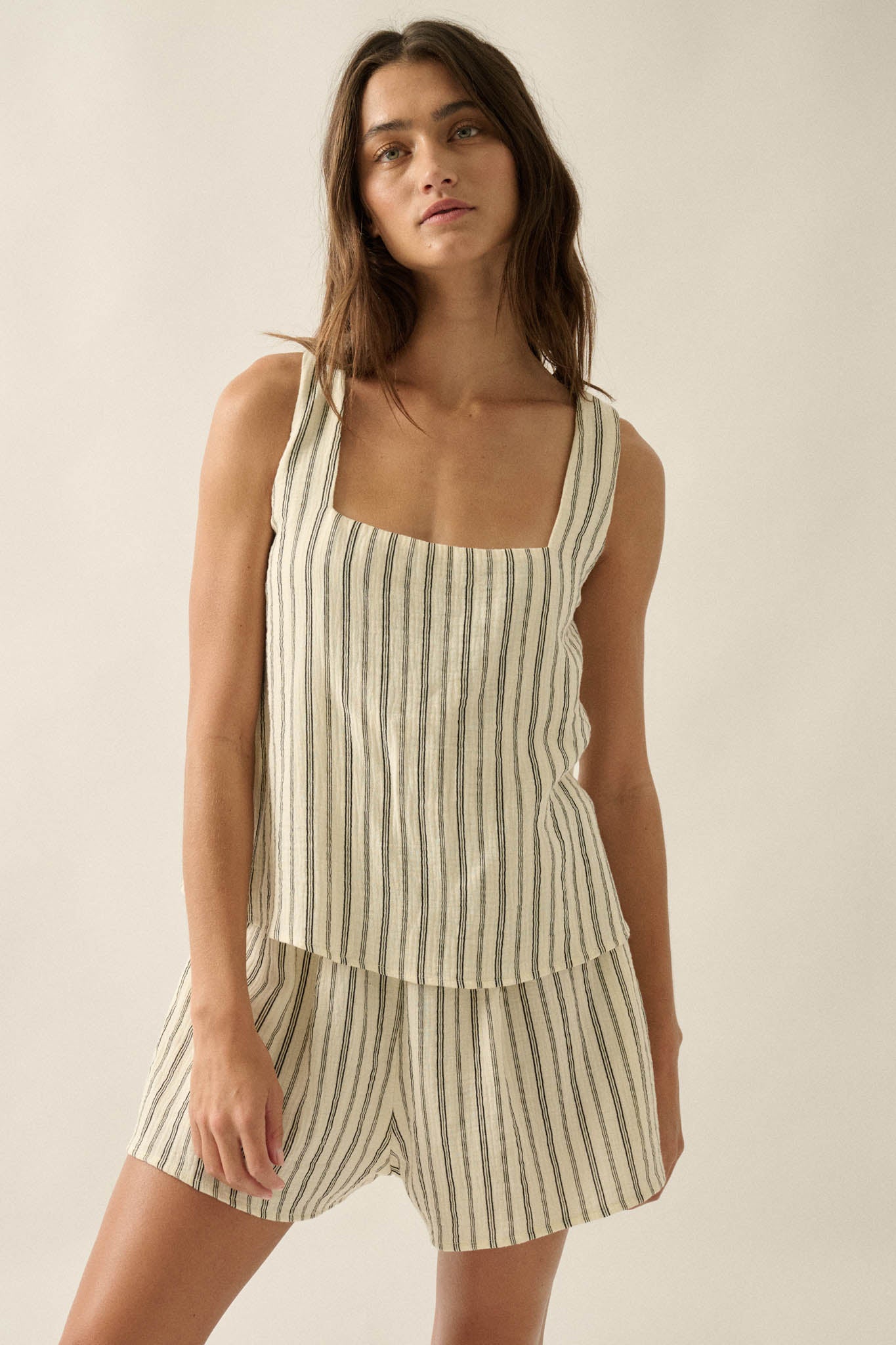 Tide Line Striped Cotton Sleeveless Layered Romper