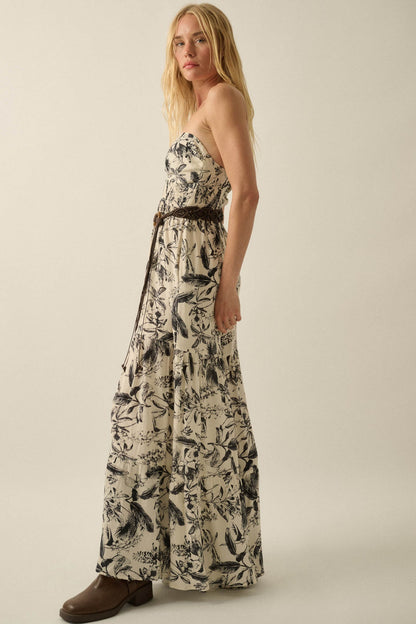 Sultry Season Tropical Strapless Wide-Leg Jumpsuit