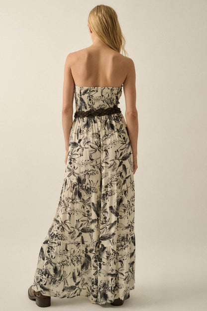 Sultry Season Tropical Strapless Wide-Leg Jumpsuit