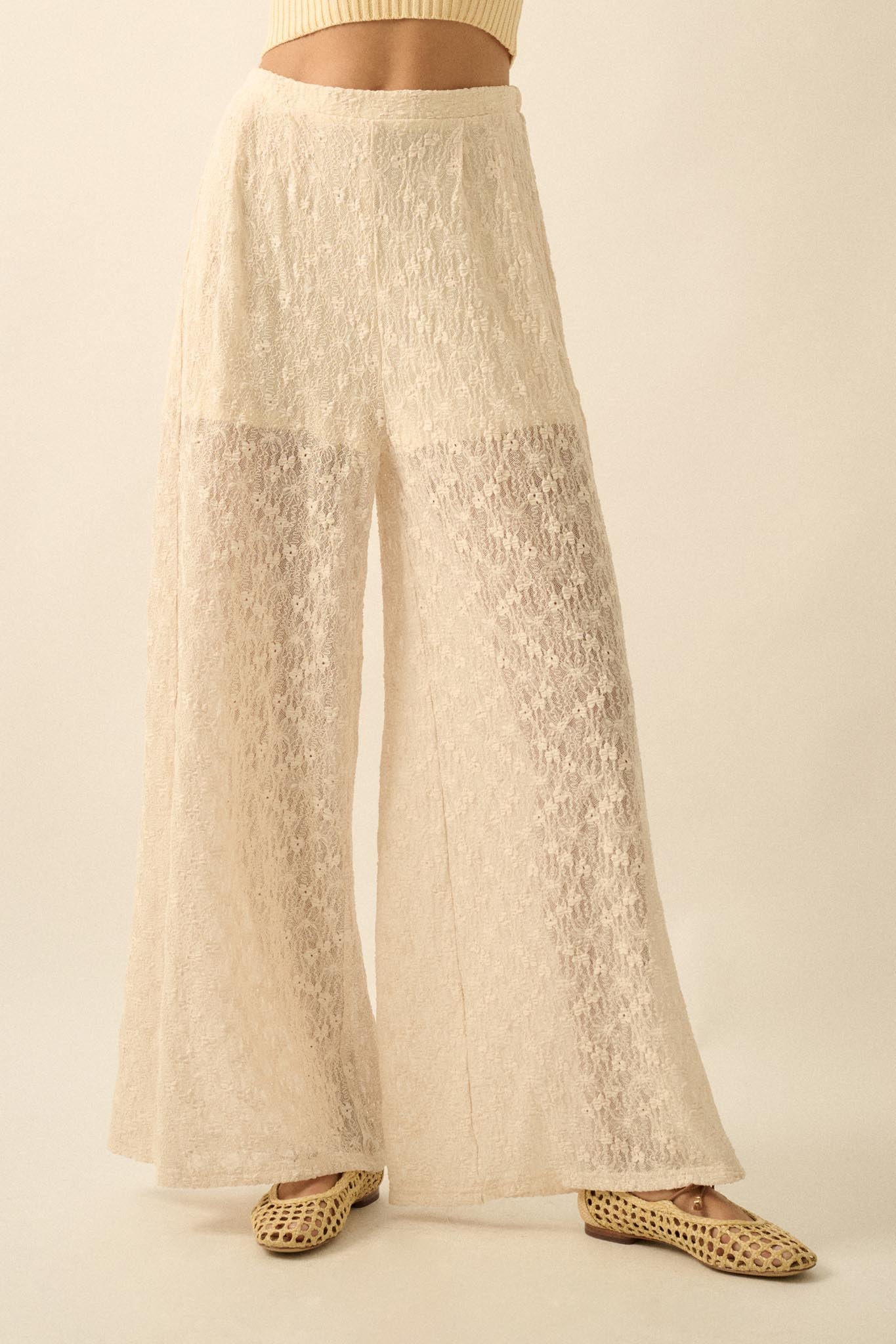 Sweet Breeze Floral Lace Wide-Leg Pants