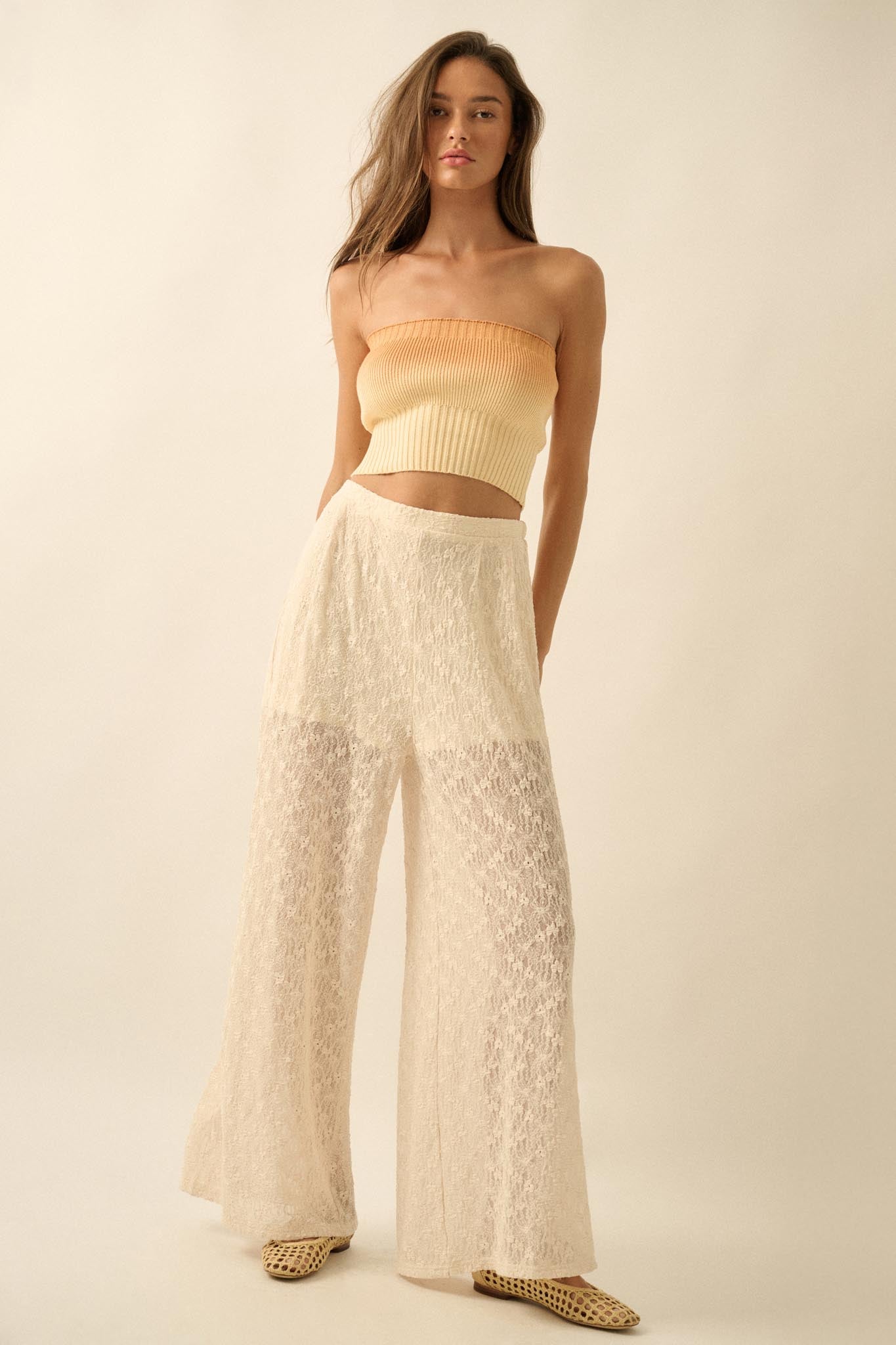 Sweet Breeze Floral Lace Wide-Leg Pants