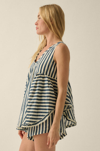 Sunny Saturday Striped Ruffled Babydoll Romper