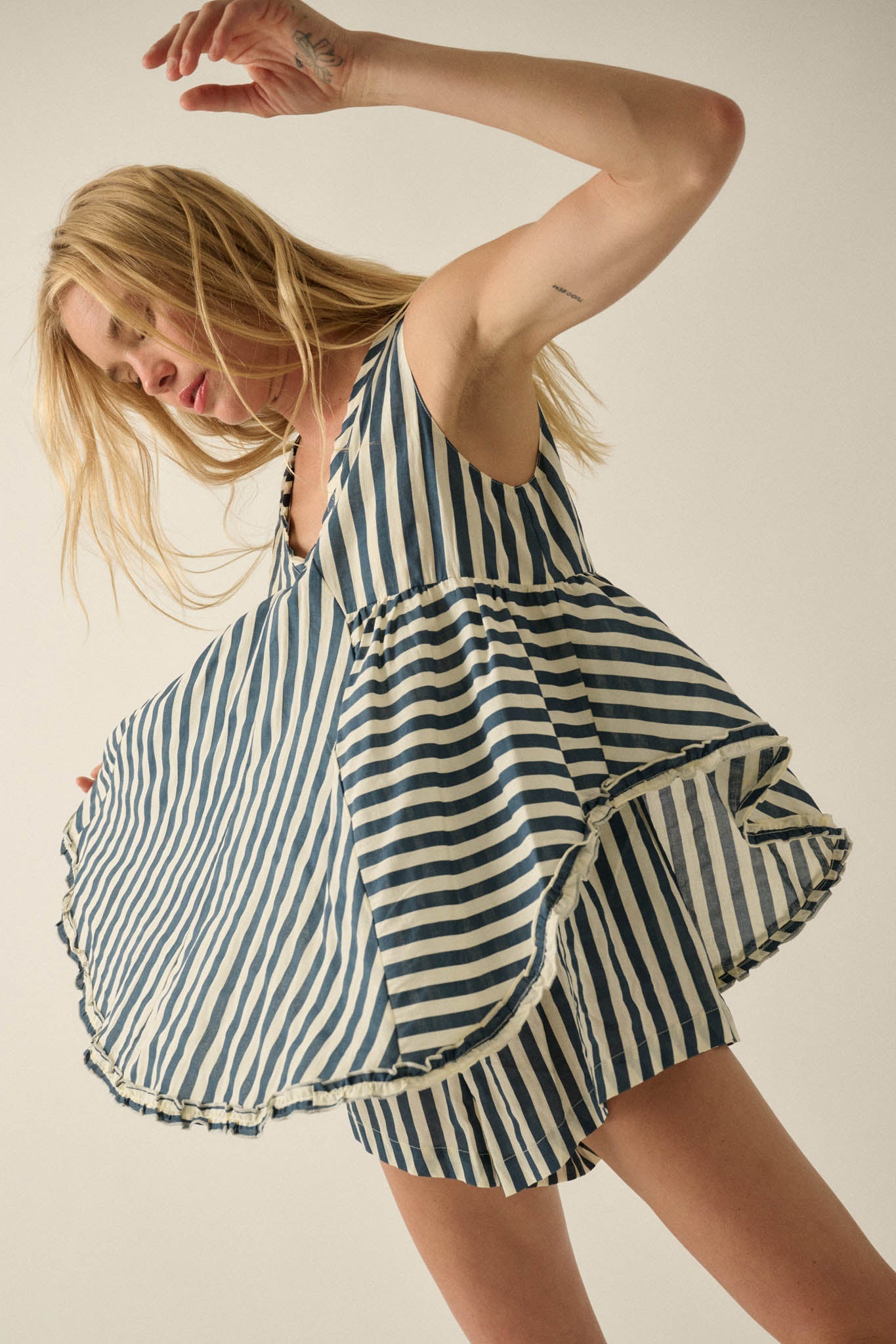 Sunny Saturday Striped Ruffled Babydoll Romper