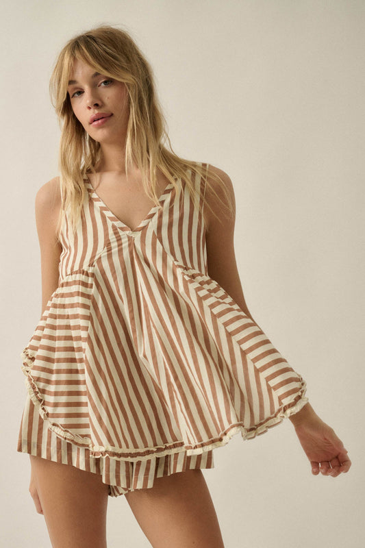 Sunny Saturday Striped Ruffled Babydoll Romper