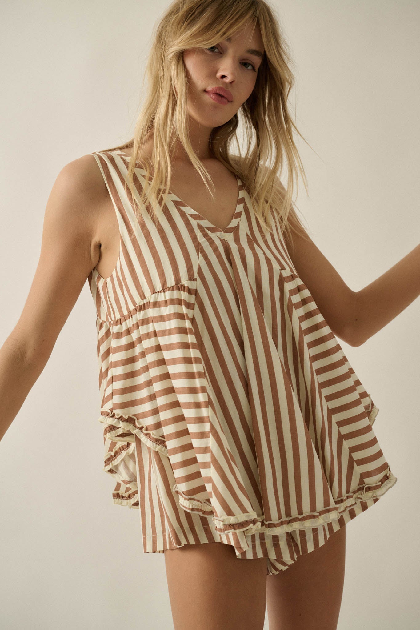 Sunny Saturday Striped Ruffled Babydoll Romper