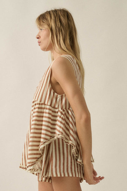 Sunny Saturday Striped Ruffled Babydoll Romper