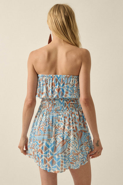 Voyaging Soul Batik-Print Strapless Flounce Romper