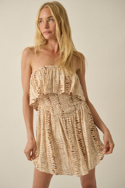 Wander Wild Abstract-Print Strapless Flounce Romper