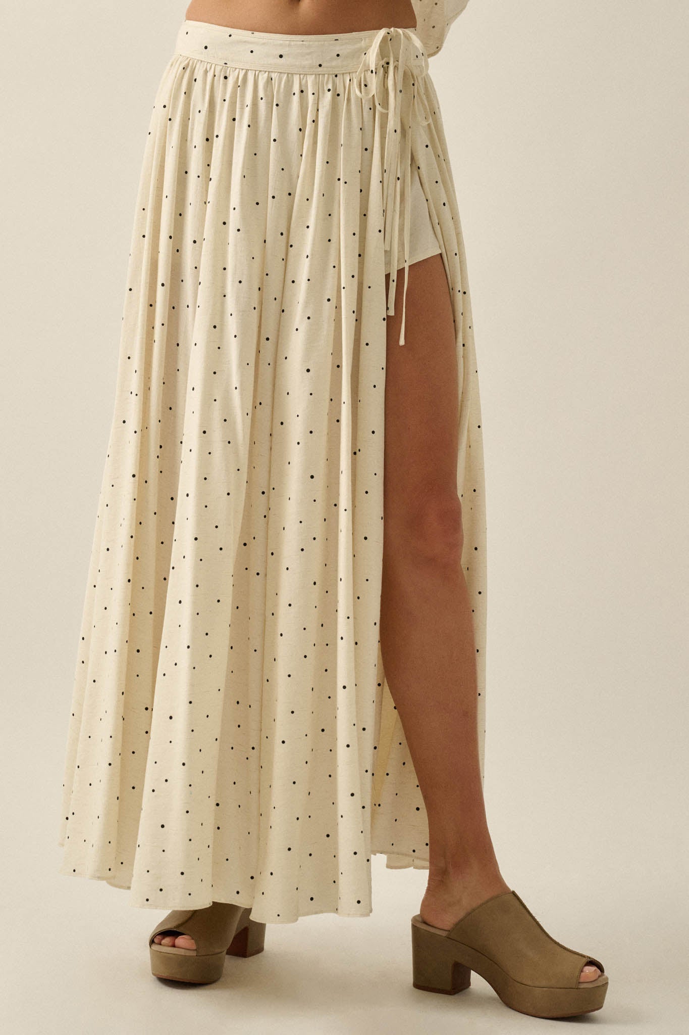 Well Spotted Polka Dot Tie-Side Maxi Skort