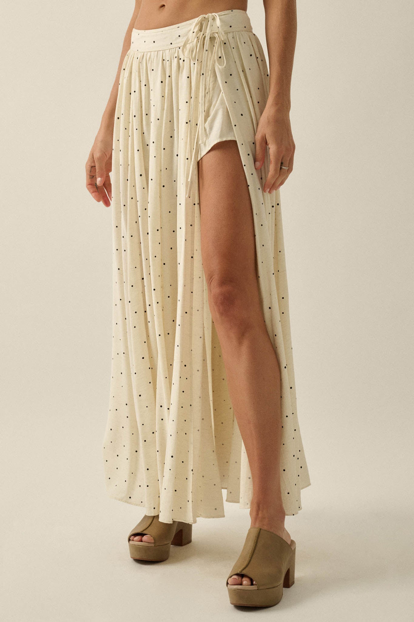 Well Spotted Polka Dot Tie-Side Maxi Skort