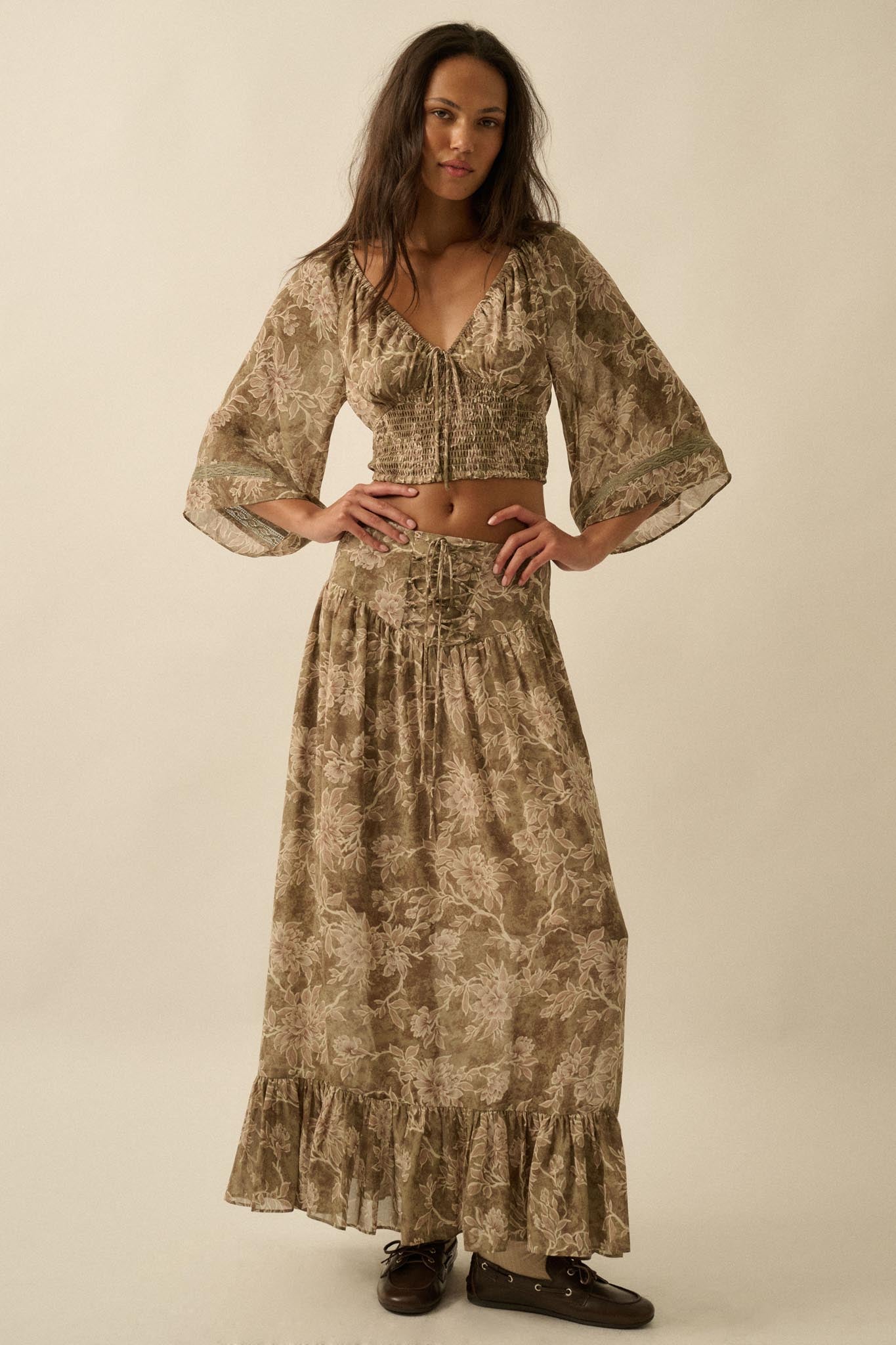 Well Beloved Floral Chiffon Drop-Waist Maxi Skirt