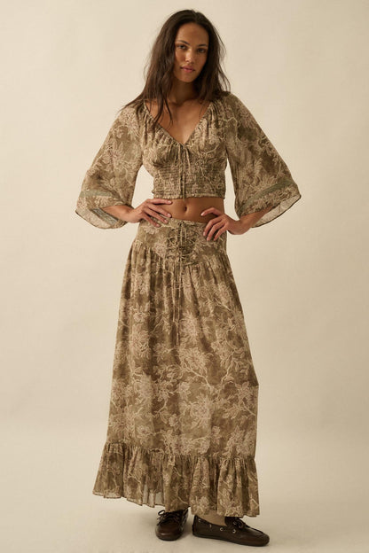 Well Beloved Floral Chiffon Drop-Waist Maxi Skirt