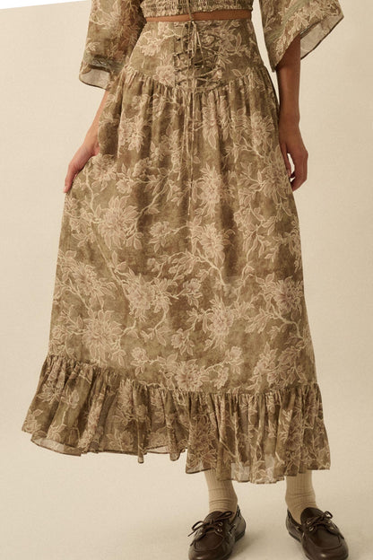 Well Beloved Floral Chiffon Drop-Waist Maxi Skirt