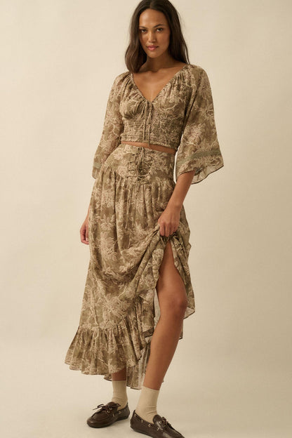 Well Beloved Floral Chiffon Drop-Waist Maxi Skirt