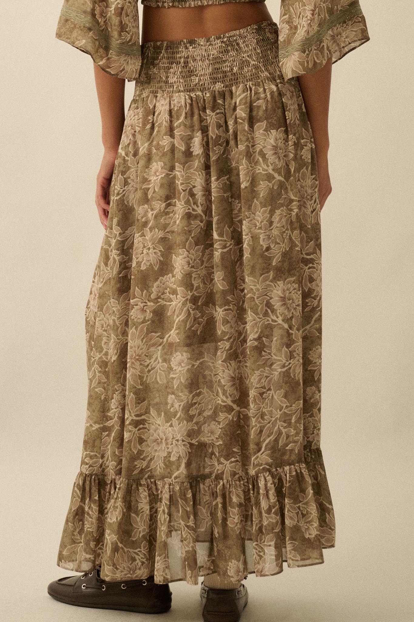 Well Beloved Floral Chiffon Drop-Waist Maxi Skirt