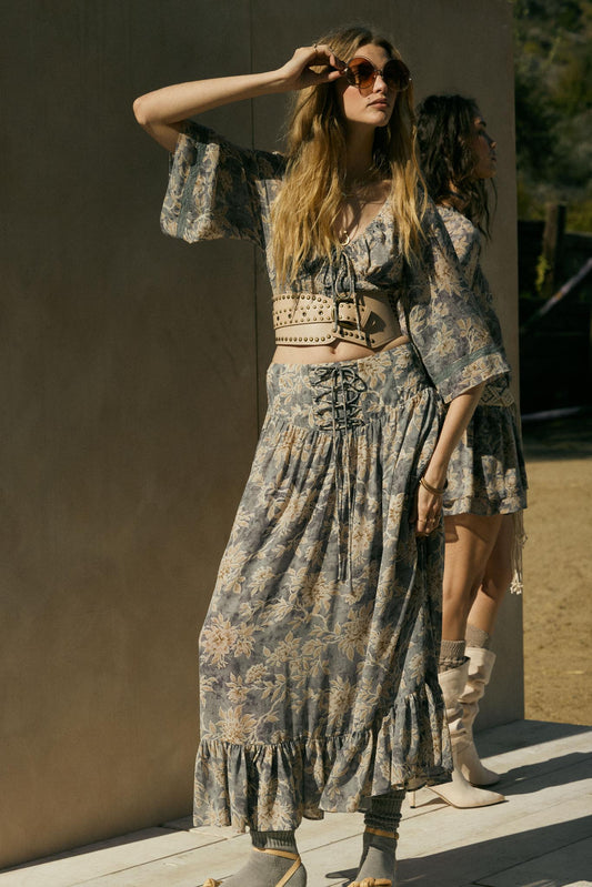 Well Beloved Floral Chiffon Drop-Waist Maxi Skirt