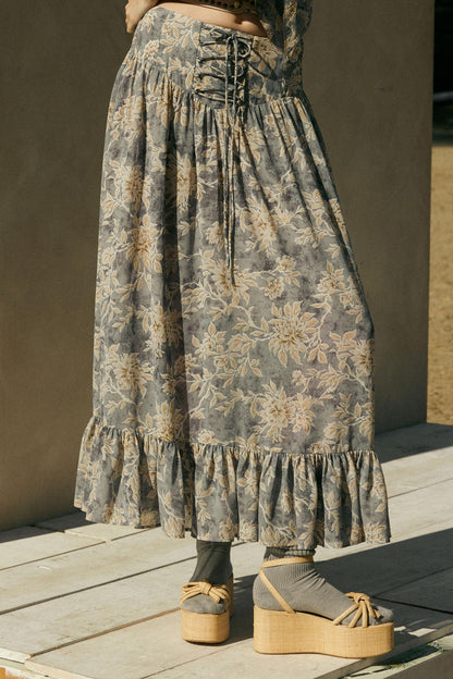 Well Beloved Floral Chiffon Drop-Waist Maxi Skirt