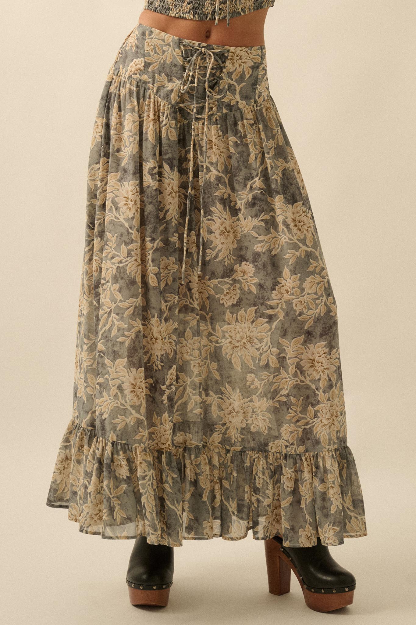 Well Beloved Floral Chiffon Drop-Waist Maxi Skirt