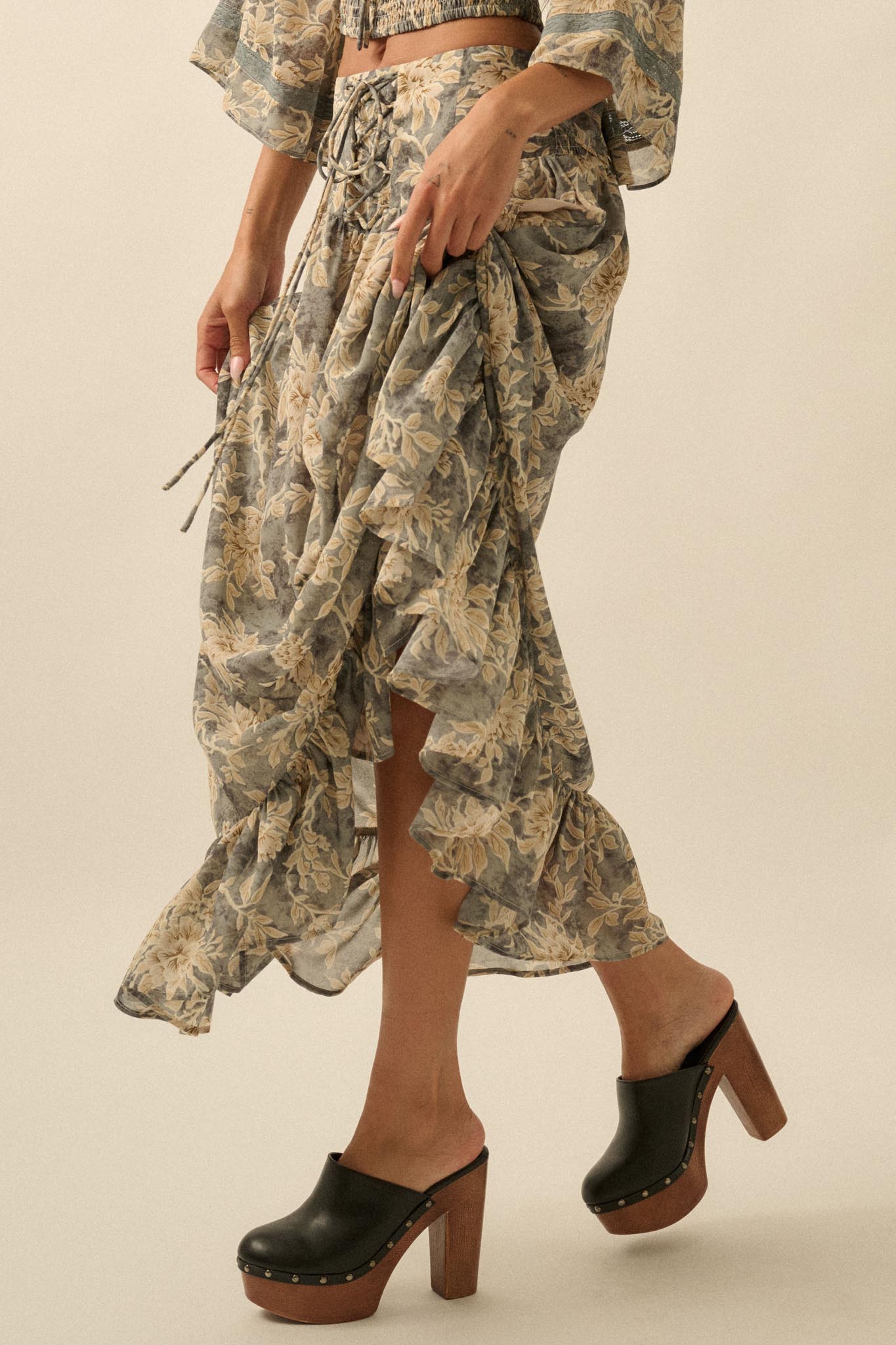 Well Beloved Floral Chiffon Drop-Waist Maxi Skirt