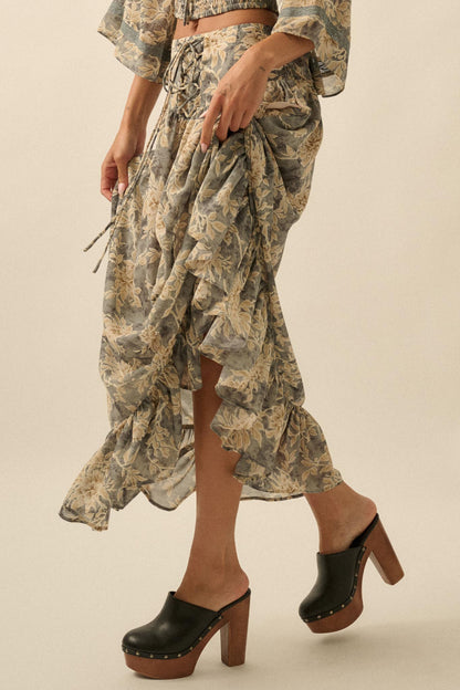 Well Beloved Floral Chiffon Drop-Waist Maxi Skirt