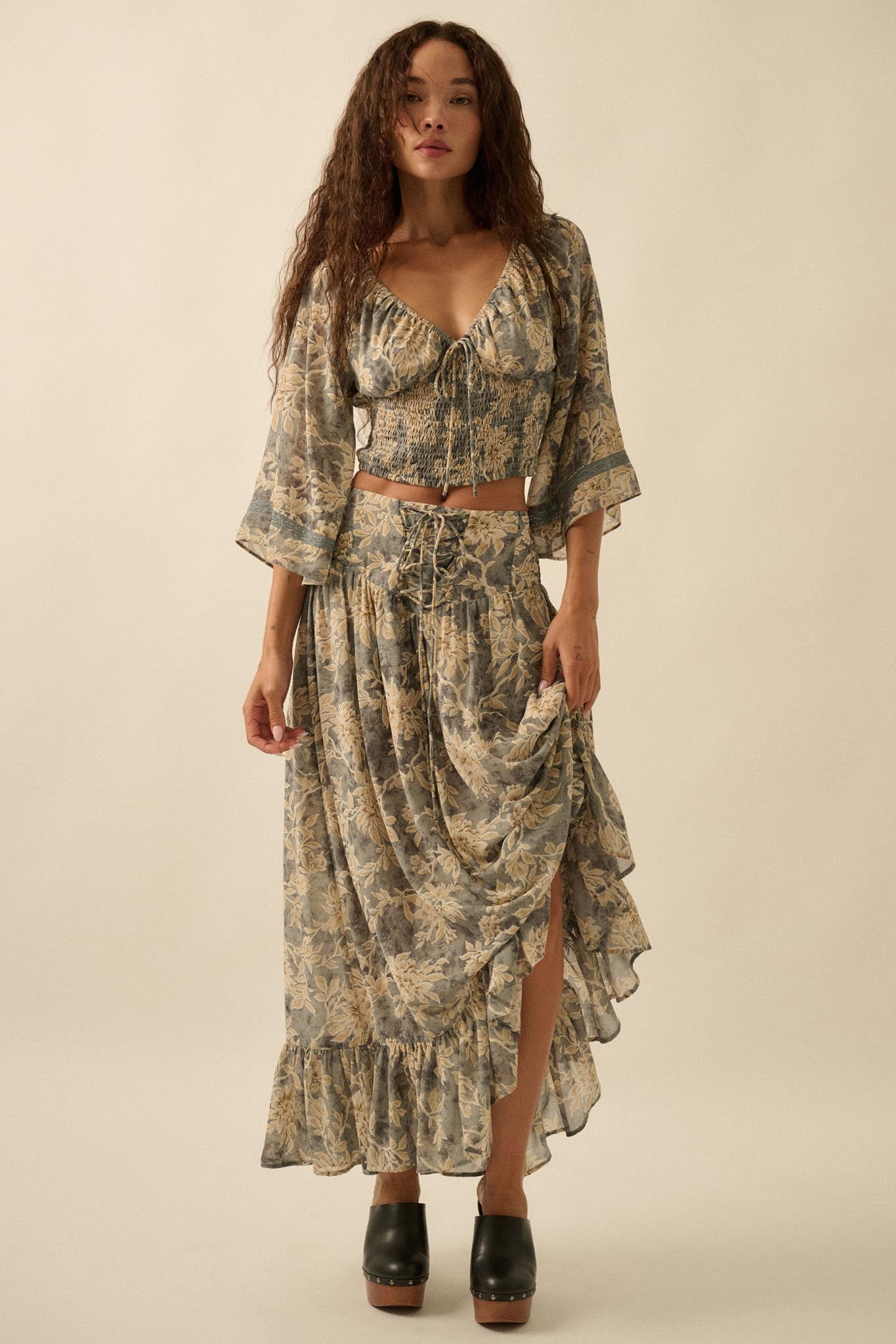 Well Beloved Floral Chiffon Drop-Waist Maxi Skirt