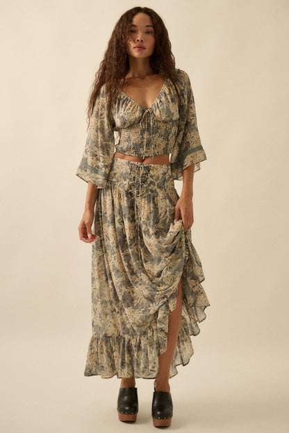Well Beloved Floral Chiffon Drop-Waist Maxi Skirt