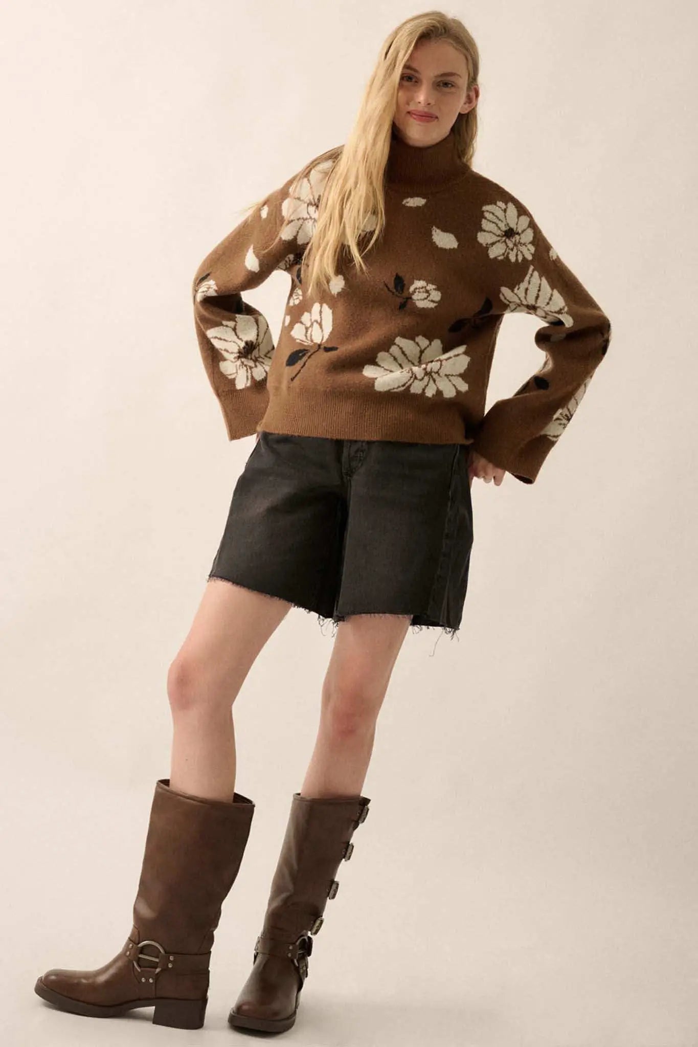 Winter Bouquet Mock-Neck Floral Jacquard Sweater