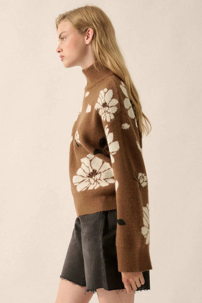 Winter Bouquet Mock-Neck Floral Jacquard Sweater