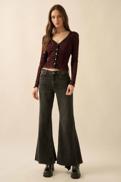 Wild Child Leopard Mesh Button-Front V-Neck Top