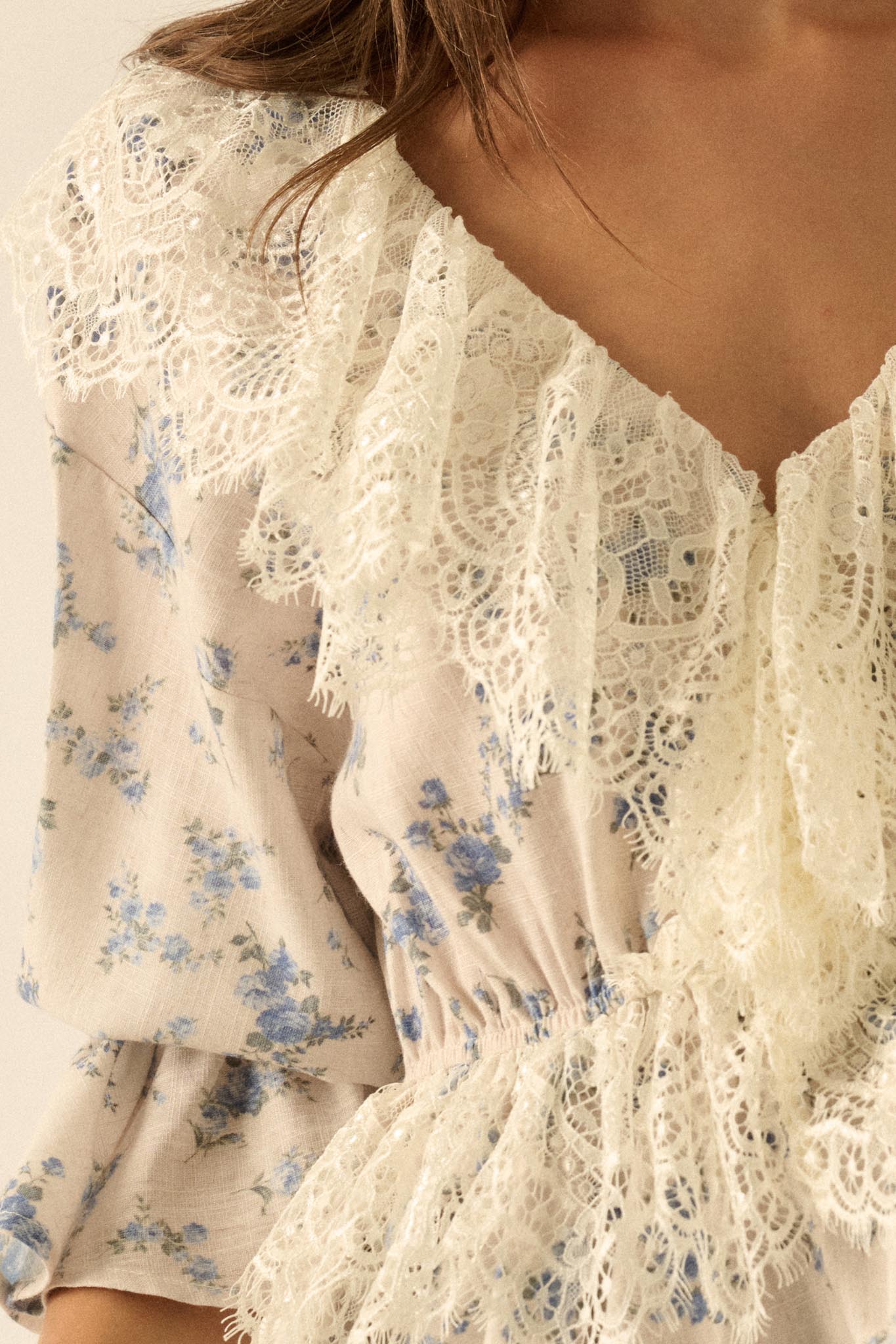 True Beauty Floral Puff-Sleeve Ruffle Peplum Top