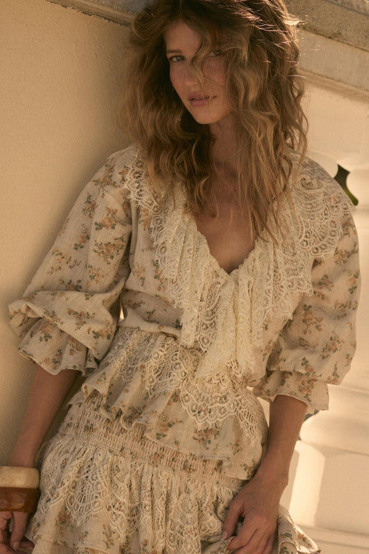 True Beauty Floral Puff-Sleeve Ruffle Peplum Top