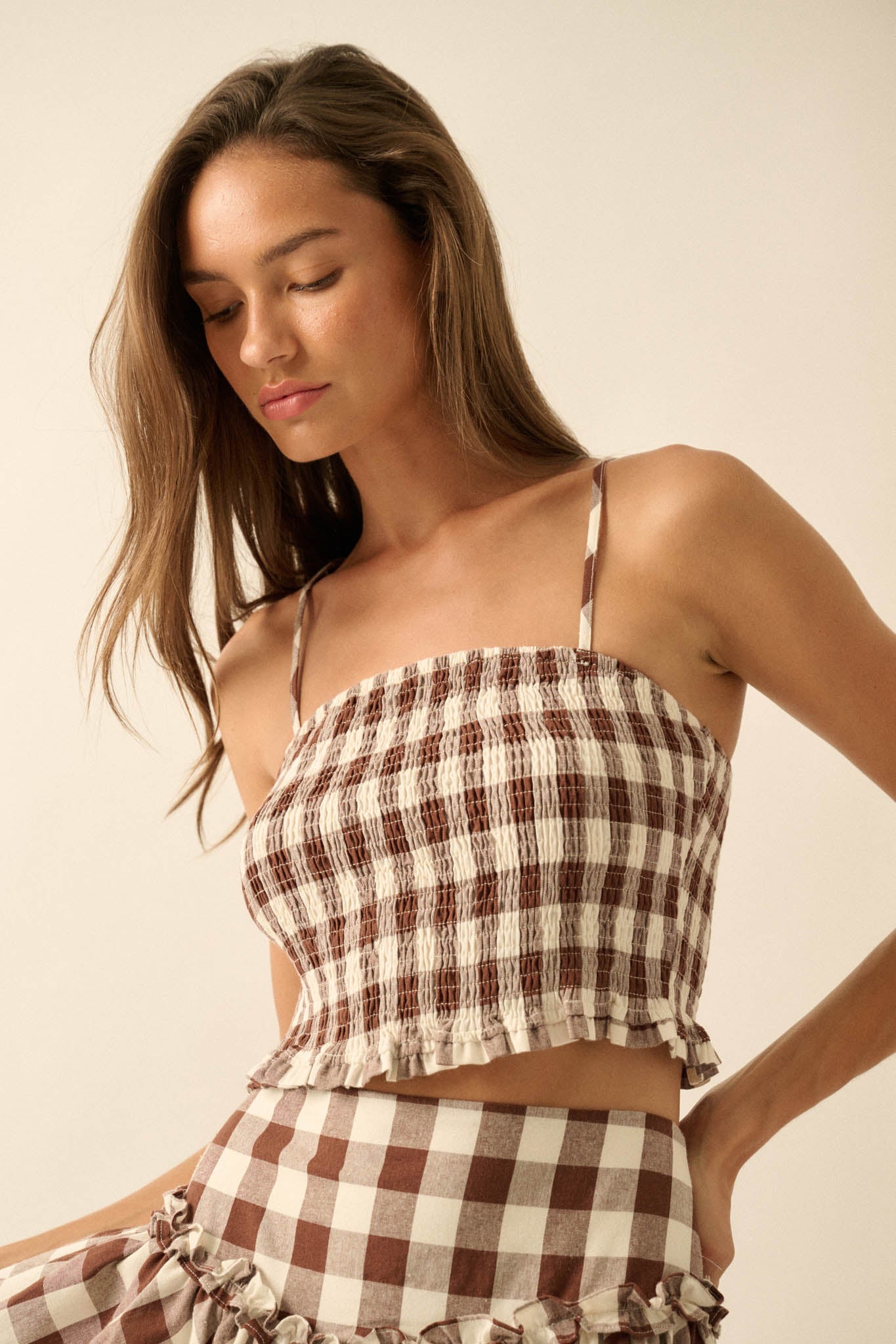 Sweet Surprise Gingham Plaid Smocked Cami Top